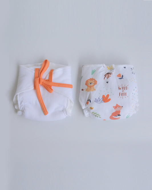 Yellow Doodle Orange Hearts Dry Cloth Nappy-100% Premium Organic Cotton-Washable & Reusable-Pack of 2