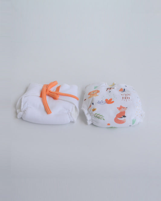 Yellow Doodle Orange Hearts Dry Cloth Nappy-100% Premium Organic Cotton-Washable & Reusable-Pack of 2