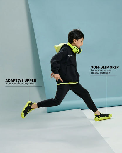 Aretto Black & Lime InfiKnit Slip On Shoes-Electro Buzz-Designed for Growing Feet-For Infants