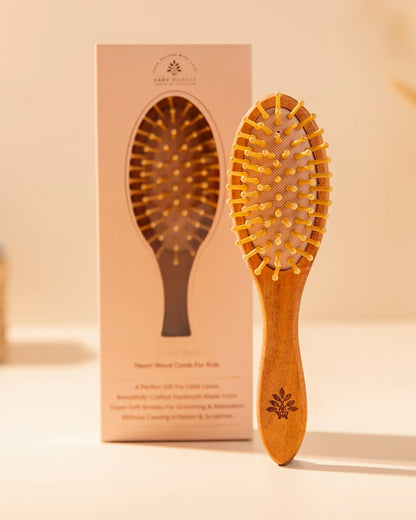 Baby Forest Sunehere Resham Neem Wood Comb for Kids-Soft Rounded Bristles-Gentle Scalp Massage & Hair Grooming