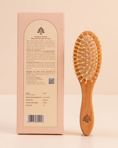 Baby Forest Sunehere Resham Neem Wood Comb for Kids-Soft Rounded Bristles-Gentle Scalp Massage & Hair Grooming