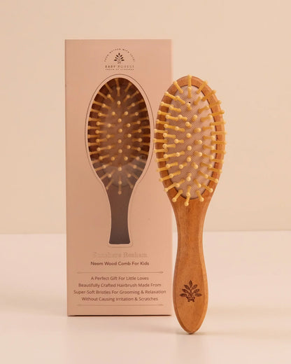 Baby Forest Sunehere Resham Neem Wood Comb for Kids-Soft Rounded Bristles-Gentle Scalp Massage & Hair Grooming