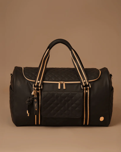 Baby Jalebi Mama Mia Duffle Bag-Quilted Vegan Leather with Crossbody Strap-Black