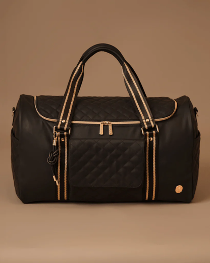 Baby Jalebi Mama Mia Duffle Bag-Quilted Vegan Leather with Crossbody Strap-Black