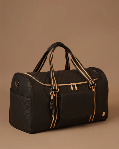 Baby Jalebi Mama Mia Duffle Bag-Quilted Vegan Leather with Crossbody Strap-Black