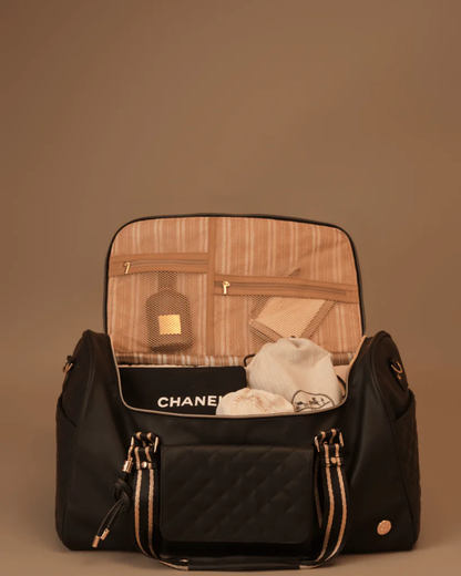 Baby Jalebi Mama Mia Duffle Bag-Quilted Vegan Leather with Crossbody Strap-Black