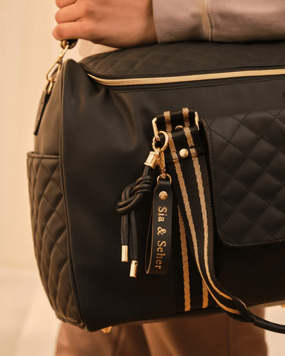 Baby Jalebi Mama Mia Duffle Bag-Quilted Vegan Leather with Crossbody Strap-Black