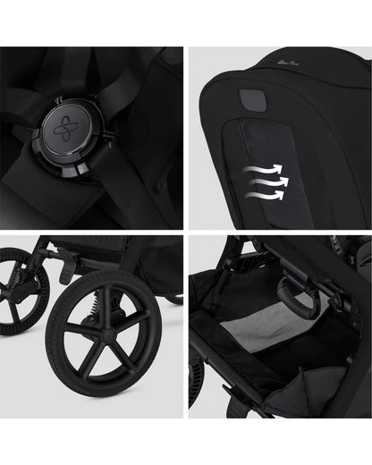 Silver Cross Breez Stroller-Height Adjustable, Reversible & Flat Reclining Seat-Adjustable Parent Handle Bar-One Hand Fold Even With Carry Cot Attached-2 Years Warranty-For 0 to 4Y (Upto 22 kg)-Onyx