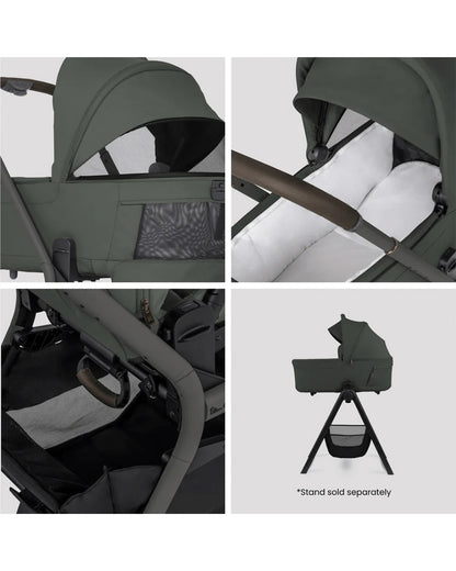 Silver Cross Breez Carry Cot-Folds With the Stroller-Overnight Sleep Approved-No Adapters Required-Extendable & UPF 50+ Canopy-For 0 to 6M (Upto 9 kg)-Pewter