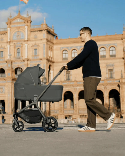 Silver Cross Breez Carry Cot-Folds With the Stroller-Overnight Sleep Approved-No Adapters Required-Extendable & UPF 50+ Canopy-For 0 to 6M (Upto 9 kg)-Pewter