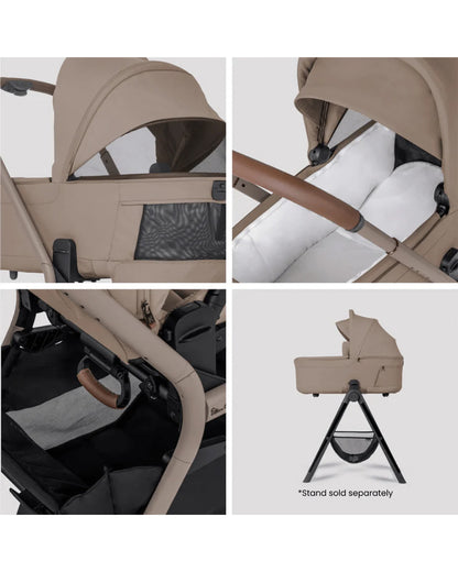 Silver Cross Breez Carry Cot-Folds With the Stroller-Overnight Sleep Approved-No Adapters Required-Extendable & UPF 50+ Canopy-For 0 to 6M (Upto 9 kg)-Champagne