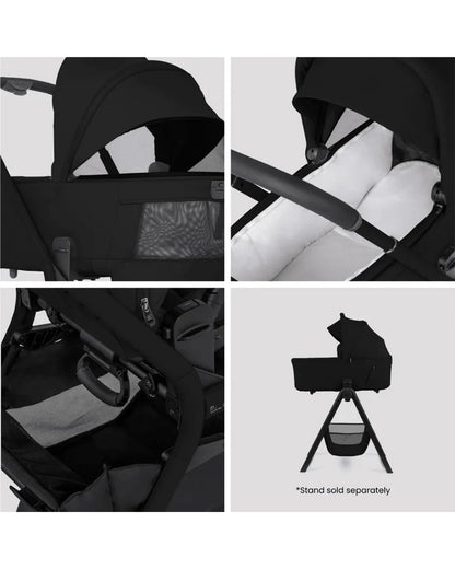 Silver Cross Breez Carry Cot-Folds With the Stroller-Overnight Sleep Approved-No Adapters Required-Extendable & UPF 50+ Canopy-For 0 to 6M (Upto 9 kg)-Onyx