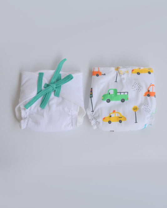 Yellow Doodle Green Hearts Dry Cloth Nappy-100% Premium Organic Cotton-Washable & Reusable-Pack of 2