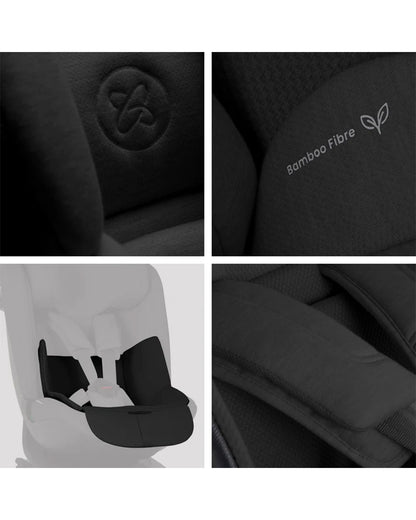 Silver Cross Motion 3 All Size 360 Baby Car Seat-Convertible (Front & Rear Facing)-2026 Model-New Waffle Jersey Fabric for Enhanced Airflow-Includes Sunshade, Summer Liner & Seatbelt Pad-3 Position Recline-From 0 to 12Y-Iconic Black