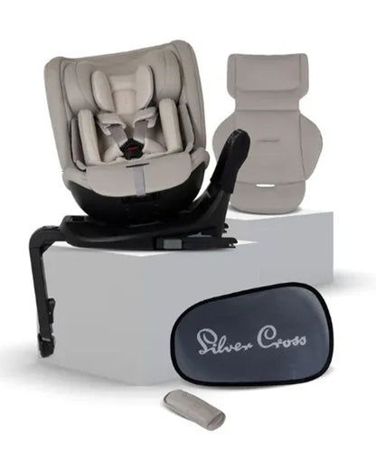 Silver Cross Motion 3 All Size 360 Baby Car Seat-Convertible (Front & Rear Facing)-2026 Edition-New Waffle Jersey Fabric for Enhanced Airflow-Includes Sunshade, Summer Liner & Seatbelt Pad-3 Position Recline-From 0 to 12Y-Natural Taupe