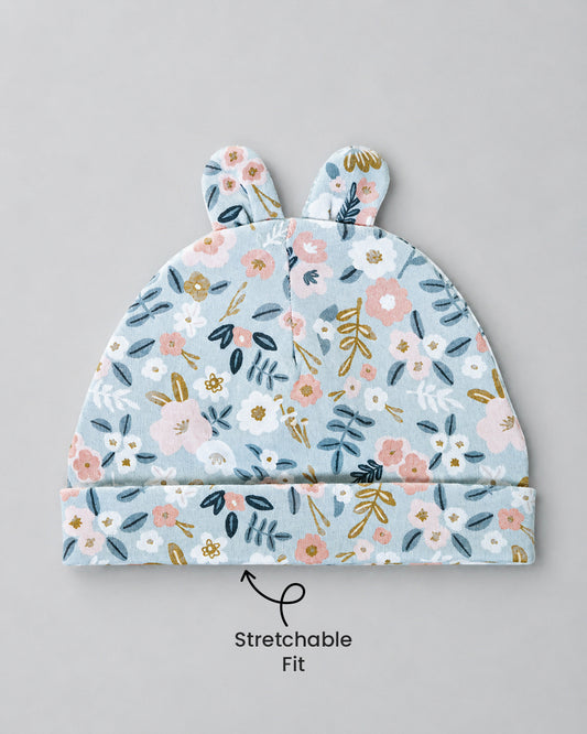 Twingle 100% Organic Cotton Cap, Booties & Mittens Set-Snug Cap-Mittens & Booties-with Soft Elasticated Cuffs for Secure Fit-Flora Bloom Print-Sage Green-For Infants