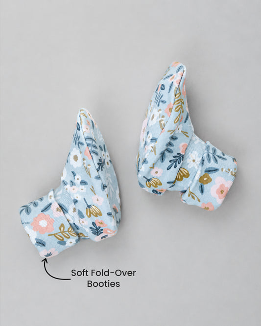 Twingle 100% Organic Cotton Cap, Booties & Mittens Set-Snug Cap-Mittens & Booties-with Soft Elasticated Cuffs for Secure Fit-Flora Bloom Print-Sage Green-For Infants
