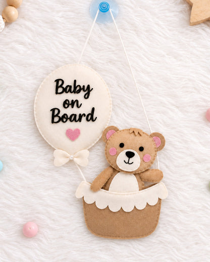 Babble Wrap Tiny Teddy Travels Baby On Board-Soft Toy-Cute Hanging Suction Window Sign-Baby Safety Car Accessory