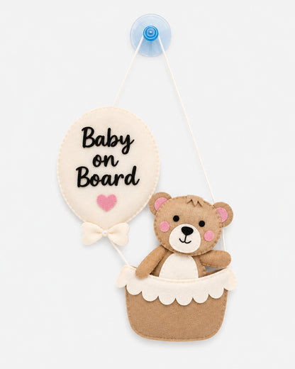Babble Wrap Tiny Teddy Travels Baby On Board-Soft Toy-Cute Hanging Suction Window Sign-Baby Safety Car Accessory