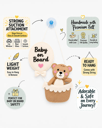Babble Wrap Tiny Teddy Travels Baby On Board-Soft Toy-Cute Hanging Suction Window Sign-Baby Safety Car Accessory