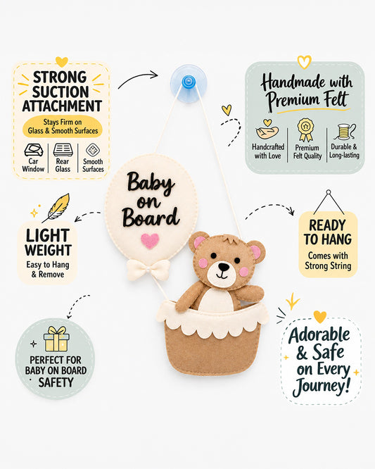 Babble Wrap Tiny Teddy Travels Baby On Board-Soft Toy-Cute Hanging Suction Window Sign-Baby Safety Car Accessory