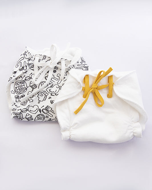 Yellow Doodle Yellow Hearts Dry Cloth Nappy-100% Premium Organic Cotton-Washable & Reusable-Pack of 2