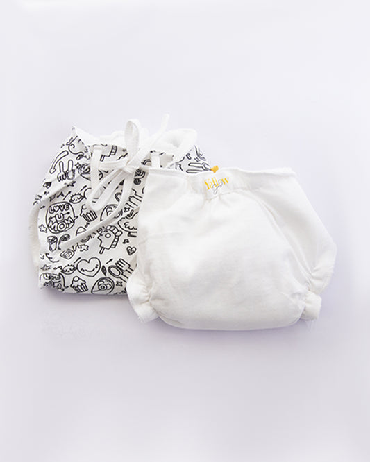 Yellow Doodle Yellow Hearts Dry Cloth Nappy-100% Premium Organic Cotton-Washable & Reusable-Pack of 2