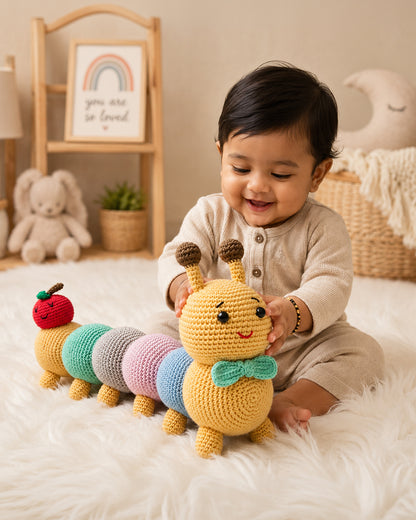 Babble Wrap Crochet Caterpillar Soft Toy-Handmade with Premium Yarn-Non-toxic-For Newborn