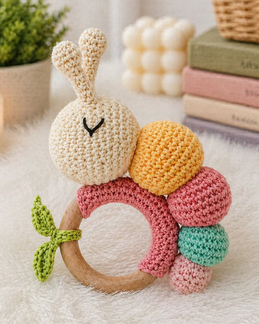 Babble Wrap Cuddle Crawl Sunshine Crochet Rattle Toy-Teething Relief & Easy to Grasp-For Infants