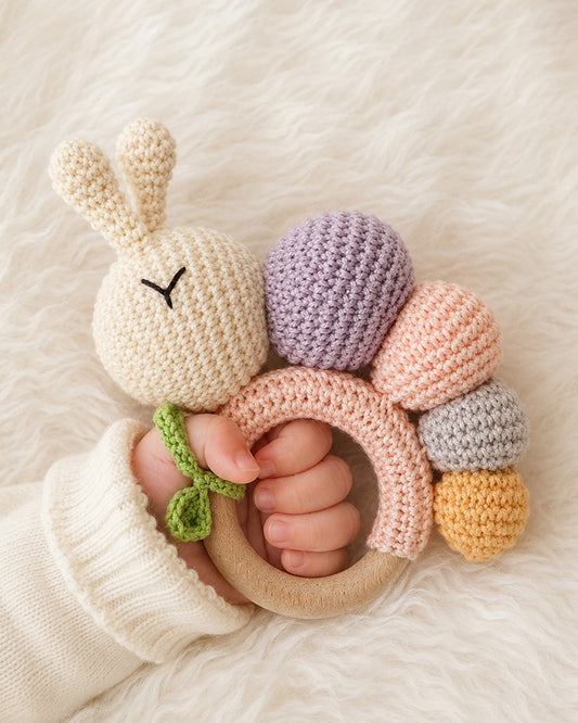 Babble Wrap Cuddle Crawl Blossom Crochet Rattle Toy-Teething Relief & Easy to Grasp-For Infants