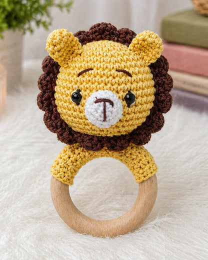 Babble Wrap Lion Crochet Rattle Toy-Teething Relief & Easy to Grasp-For Infants