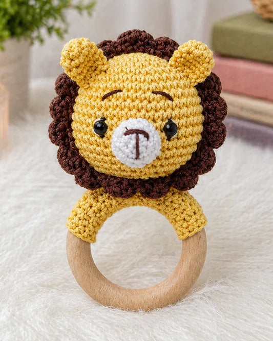 Babble Wrap Lion Crochet Rattle Toy-Teething Relief & Easy to Grasp-For Infants