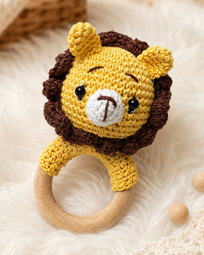 Babble Wrap Lion Crochet Rattle Toy-Teething Relief & Easy to Grasp-For Infants