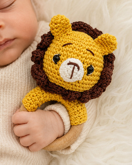 Babble Wrap Lion Crochet Rattle Toy-Teething Relief & Easy to Grasp-For Infants