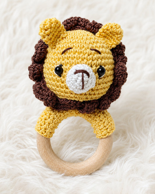 Babble Wrap Lion Crochet Rattle Toy-Teething Relief & Easy to Grasp-For Infants