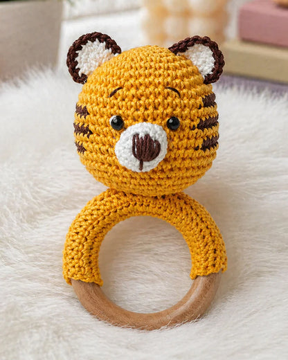 Babble Wrap Tiger Crochet Rattle Toy-Teething Relief & Easy to Grasp-For Infants