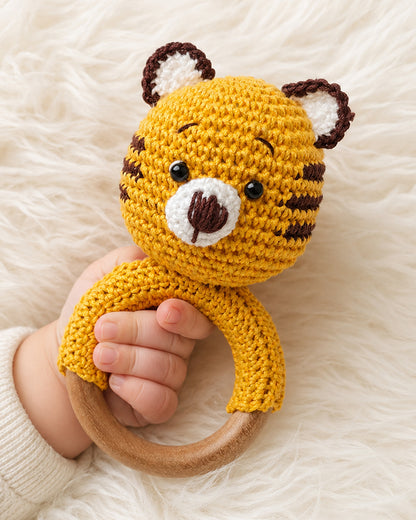Babble Wrap Tiger Crochet Rattle Toy-Teething Relief & Easy to Grasp-For Infants