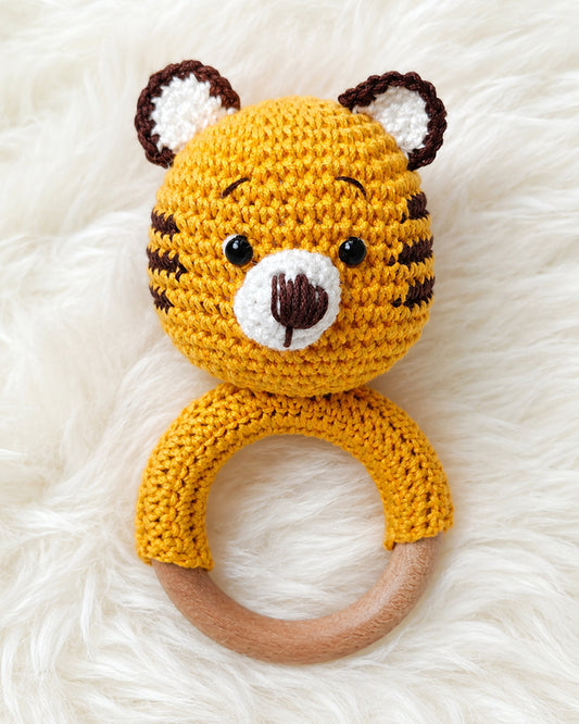 Babble Wrap Tiger Crochet Rattle Toy-Teething Relief & Easy to Grasp-For Infants