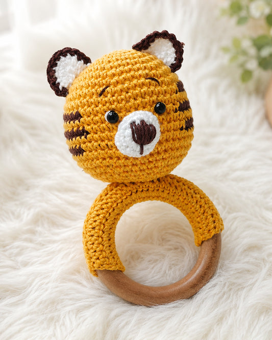 Babble Wrap Tiger Crochet Rattle Toy-Teething Relief & Easy to Grasp-For Infants