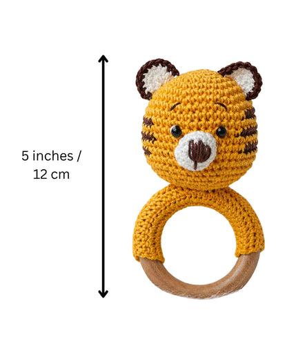 Babble Wrap Tiger Crochet Rattle Toy-Teething Relief & Easy to Grasp-For Infants