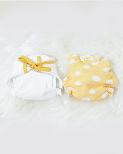 Yellow Doodle Cute Polka Dry Cloth Nappy-100% Premium Organic Cotton-Washable & Reusable-Pack of 2