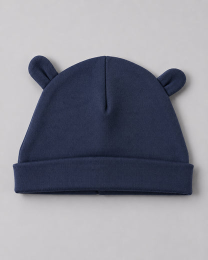 Twingle 100% Organic Cotton Cap, Booties & Mittens Set-Snug Cap-Mittens & Booties-with Soft Elasticated Cuffs for Secure Fit-Solid-Blue-For Infants