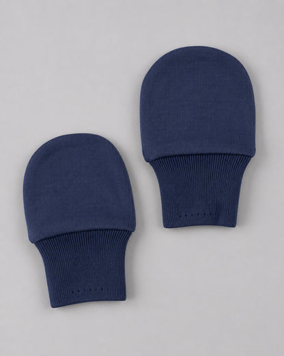 Twingle 100% Organic Cotton Cap, Booties & Mittens Set-Snug Cap-Mittens & Booties-with Soft Elasticated Cuffs for Secure Fit-Solid-Blue-For Infants