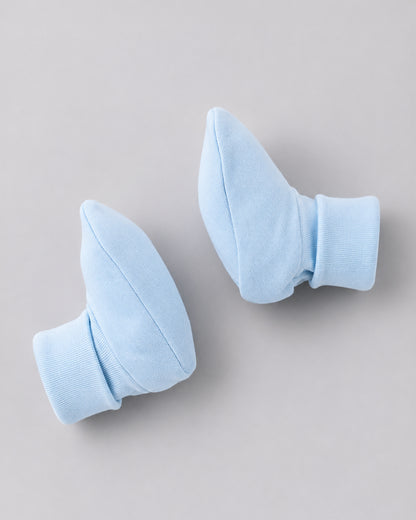 Twingle 100% Organic Cotton Cap, Booties & Mittens Set-Snug Cap-Mittens & Booties-with Soft Elasticated Cuffs for Secure Fit-Solid-Cyan Blue-For Infants
