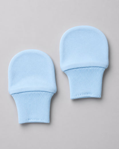 Twingle 100% Organic Cotton Cap, Booties & Mittens Set-Snug Cap-Mittens & Booties-with Soft Elasticated Cuffs for Secure Fit-Solid-Cyan Blue-For Infants