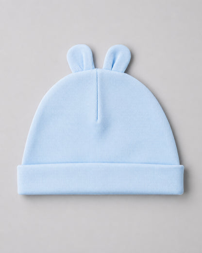 Twingle 100% Organic Cotton Cap, Booties & Mittens Set-Snug Cap-Mittens & Booties-with Soft Elasticated Cuffs for Secure Fit-Solid-Cyan Blue-For Infants
