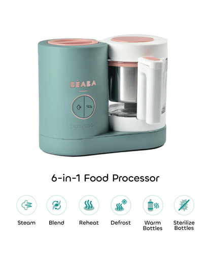 Beaba Babycook Neo 6 in 1 Baby Food Processor-Steam Cooker, Blender, Bottle Warmer & Sterilizer with 1250ml Glass Bowl-Eucalyptus