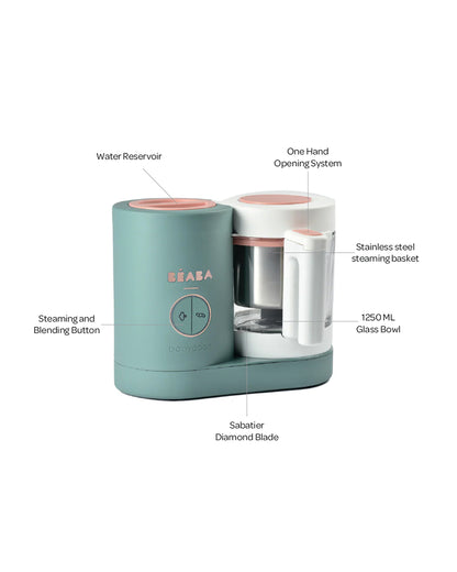 Beaba Babycook Neo 6 in 1 Baby Food Processor-Steam Cooker, Blender, Bottle Warmer & Sterilizer with 1250ml Glass Bowl-Eucalyptus