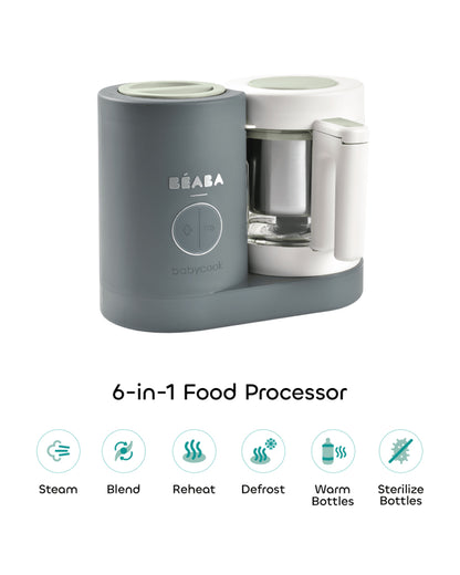 Beaba Babycook Neo 6 in 1 Baby Food Processor-Steam Cooker, Blender, Bottle Warmer & Sterilizer with 1250ml Glass Bowl-Mineral