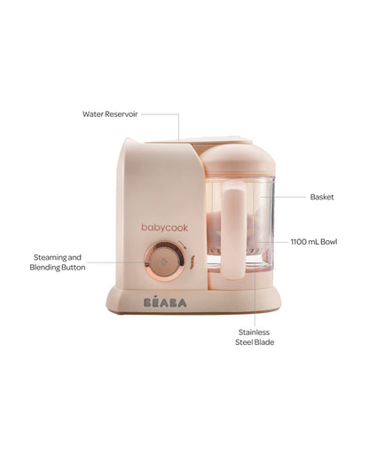 Beaba Babycook Solo Multi-functional Baby Food Processor-Compact All-in-One Steam Cooker, Blender & Sterilizer with 1100ml Bowl-Rosegold